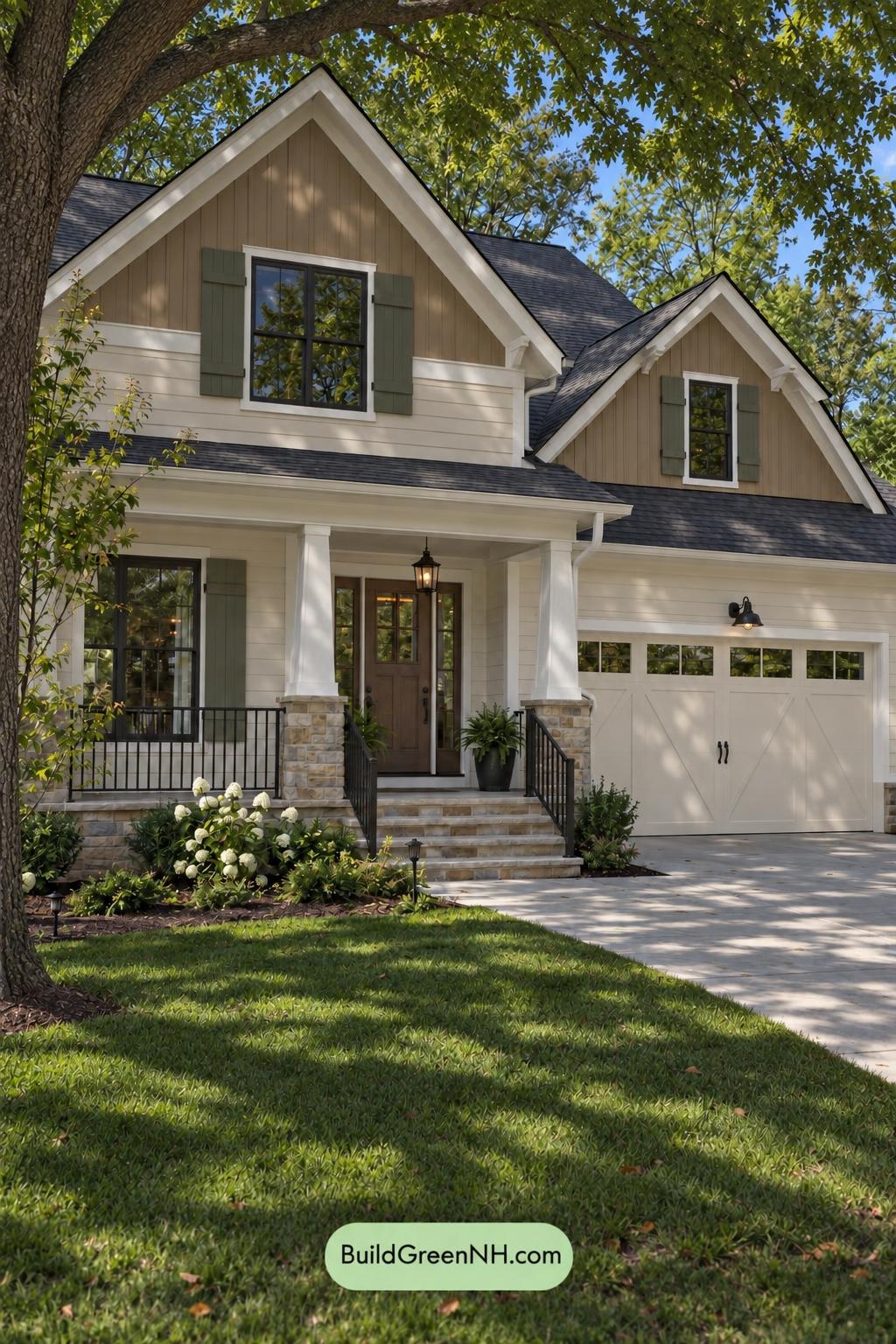 Wood and White House Exterior Color Scheme: Ivory Cedar Welcome - Shade