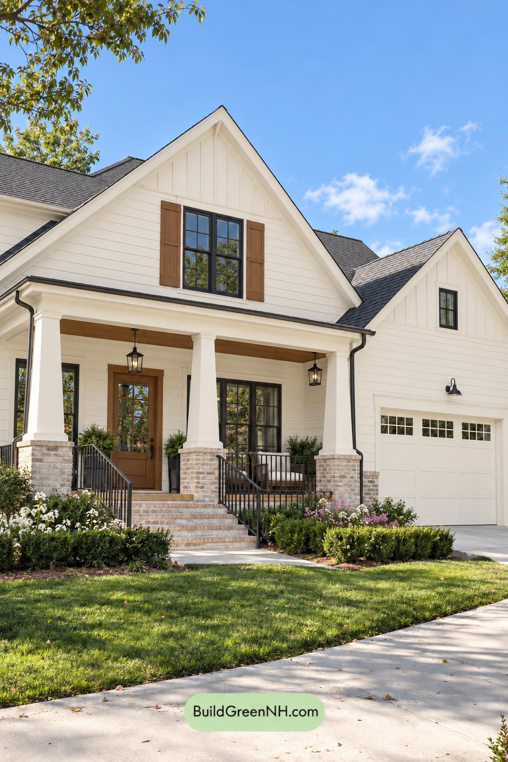 Wood and White House Exterior Color Scheme: Linen Brick Hearth