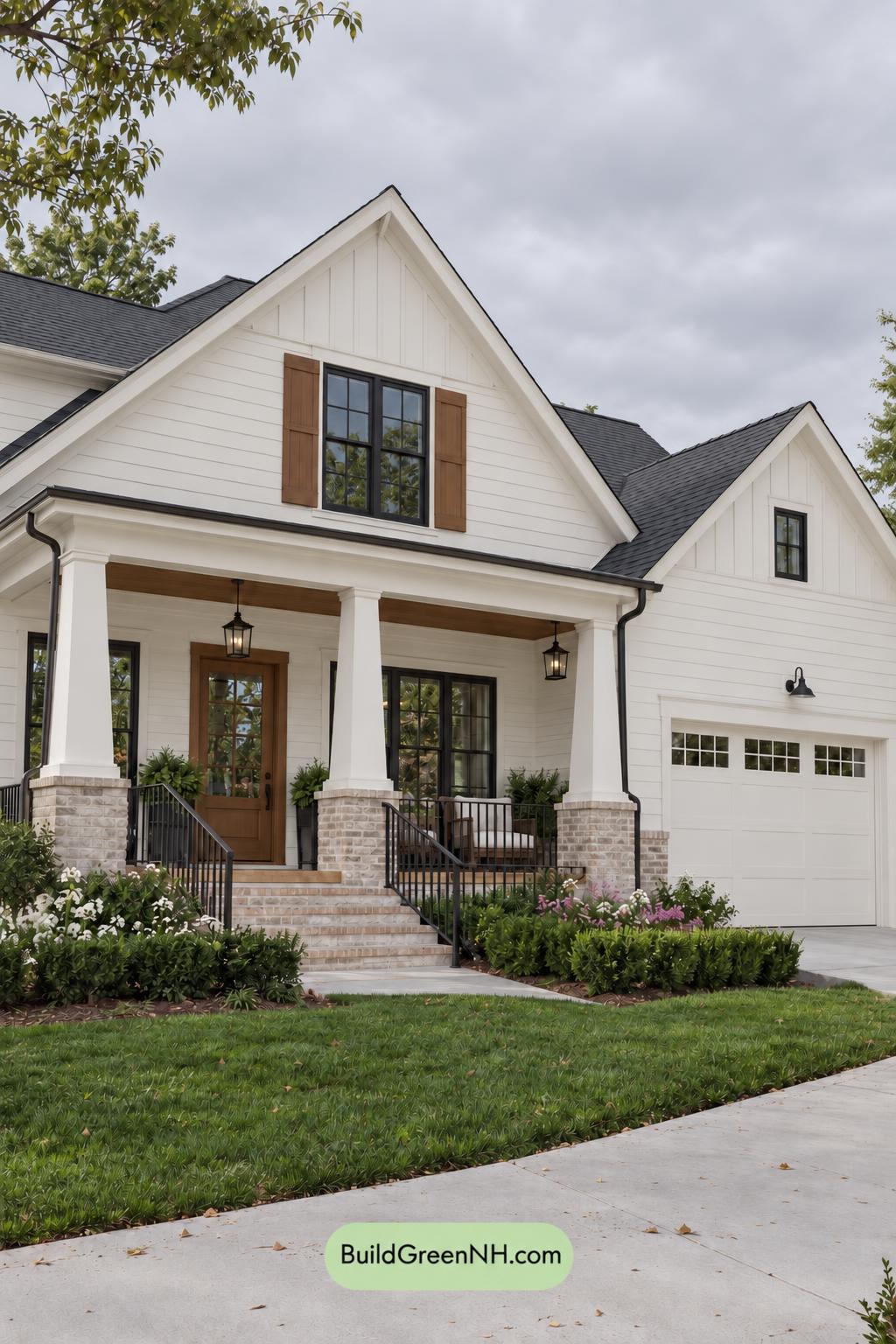 Wood and White House Exterior Color Scheme: Linen Brick Hearth - Overcast