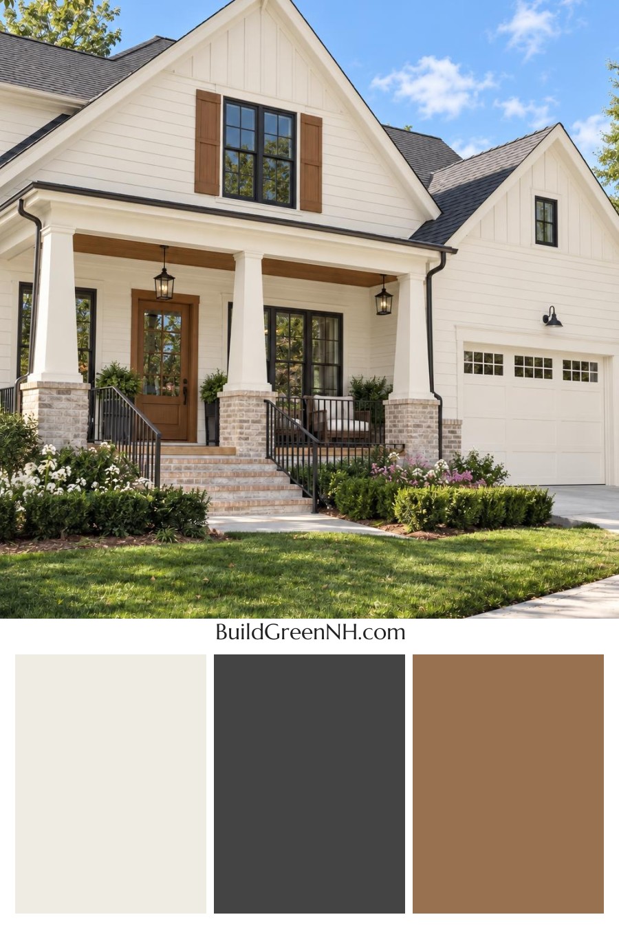 Wood and White House Exterior Color Scheme: Linen Brick Hearth