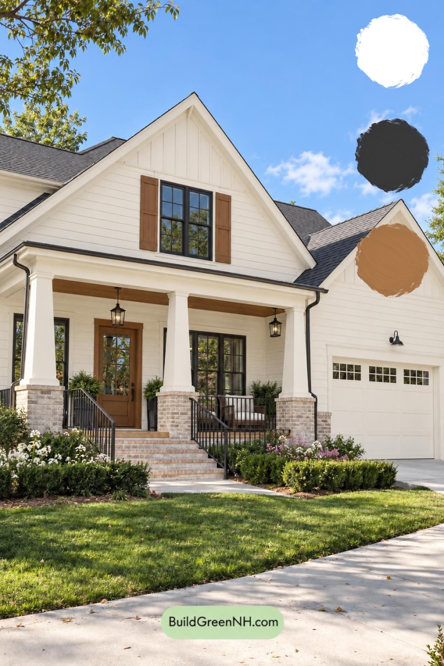 Wood and White House Exterior Color Scheme: Linen Brick Hearth