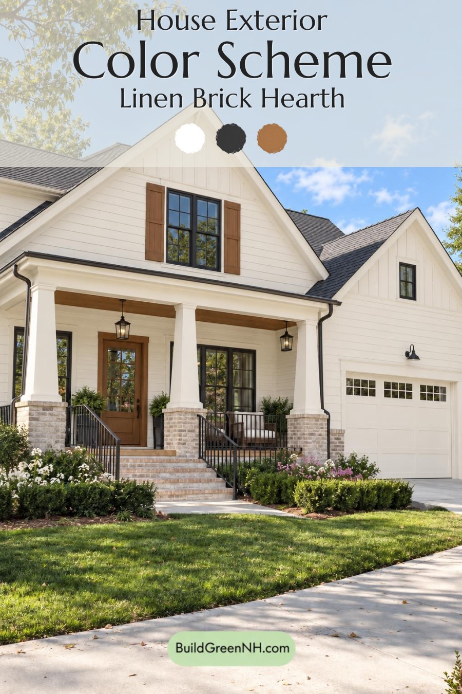 Wood and White House Exterior Color Scheme: Linen Brick Hearth