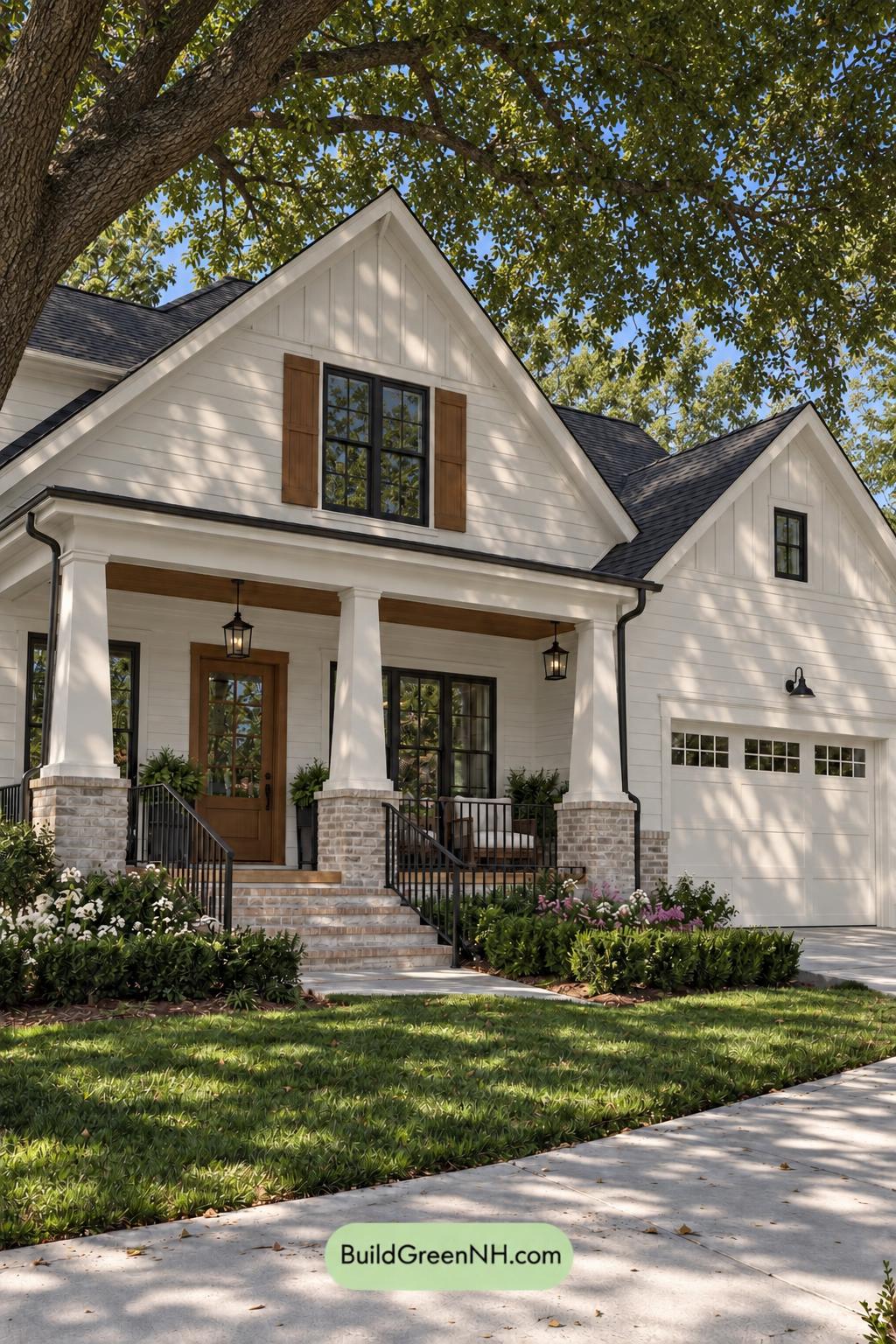 Wood and White House Exterior Color Scheme: Linen Brick Hearth - Shade
