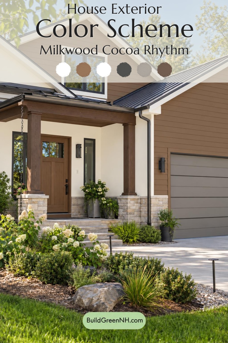Wood and White House Exterior Color Scheme: Milkwood Cocoa Rhythm