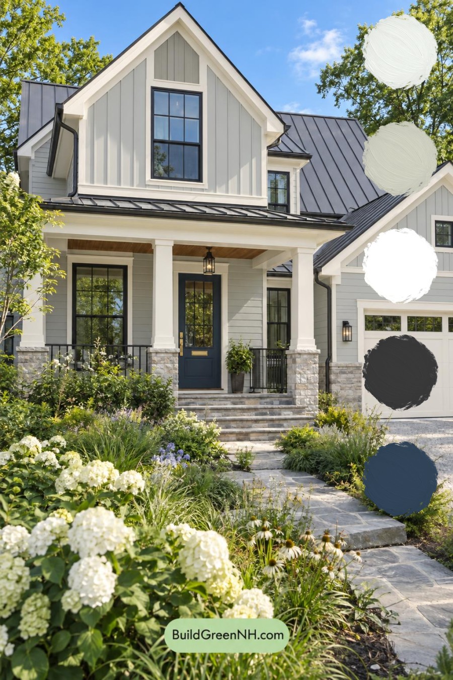 Wood and White House Exterior Color Scheme: Pearl Blue Gables