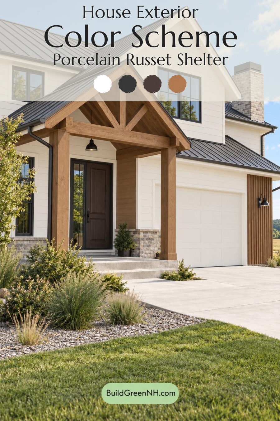 Wood and White House Exterior Color Scheme: Porcelain Russet Shelter