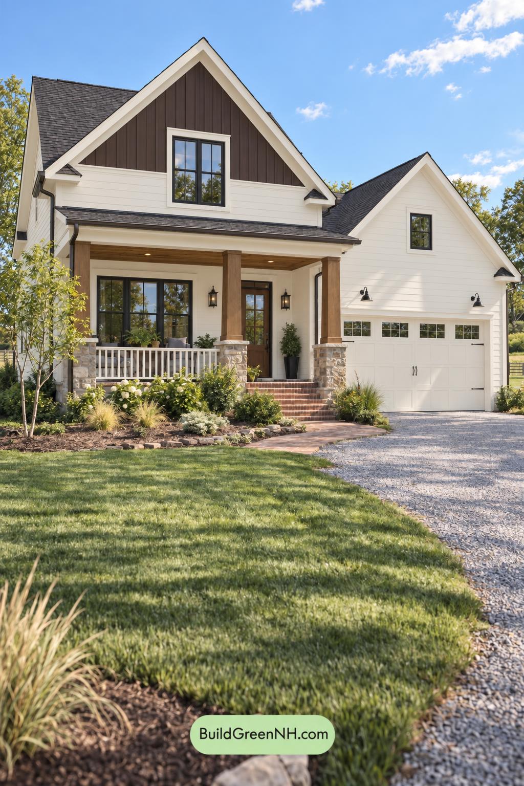 Wood and White House Exterior Color Scheme: Saddle Porchlight