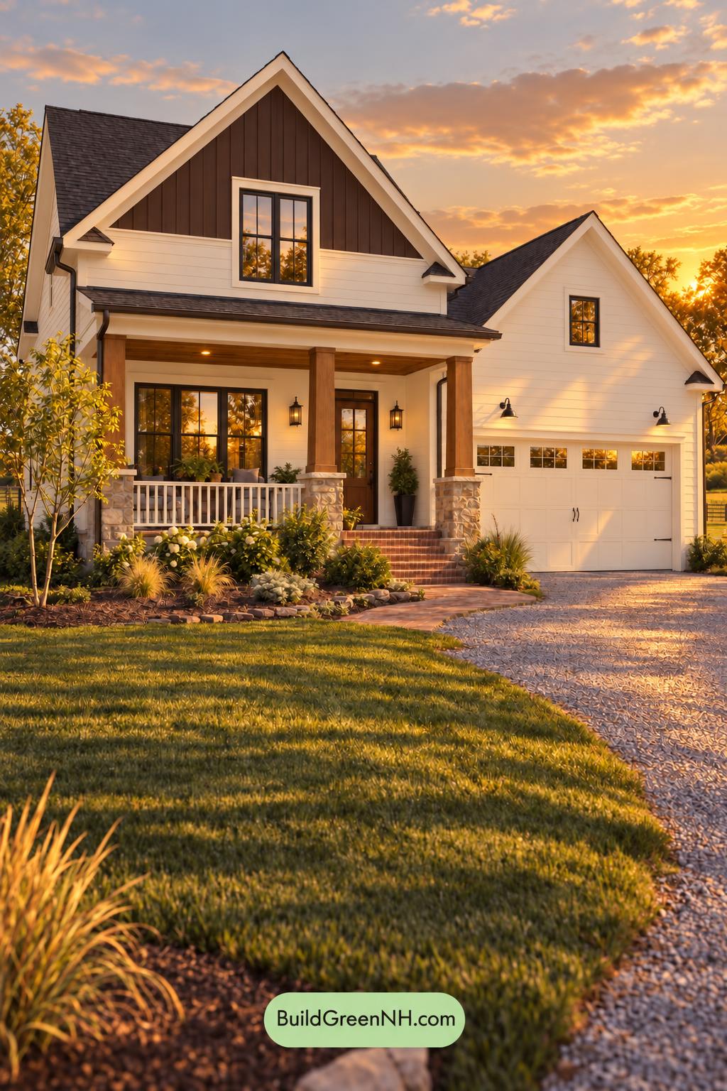 Wood and White House Exterior Color Scheme: Saddle Porchlight - Golden Hour
