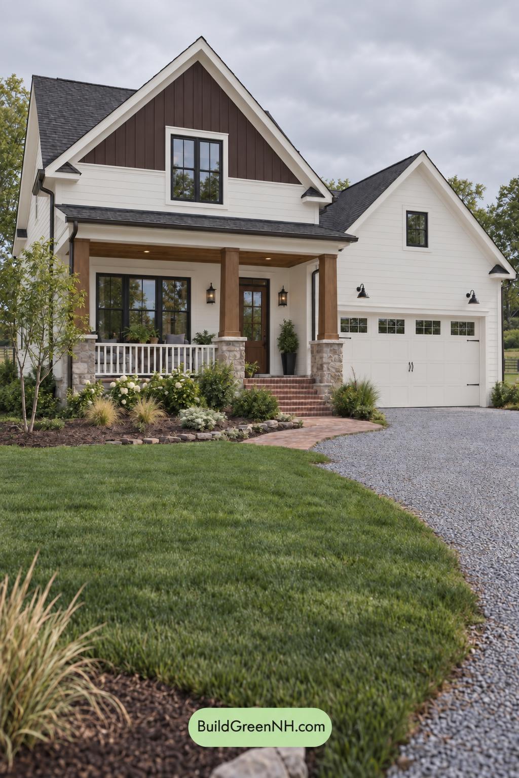 Wood and White House Exterior Color Scheme: Saddle Porchlight - Overcast