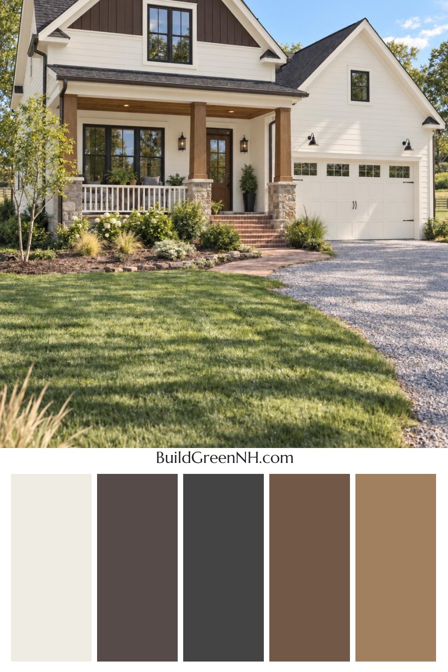 Wood and White House Exterior Color Scheme: Saddle Porchlight