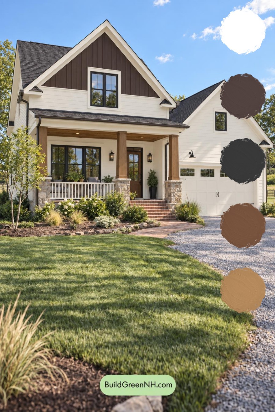 Wood and White House Exterior Color Scheme: Saddle Porchlight