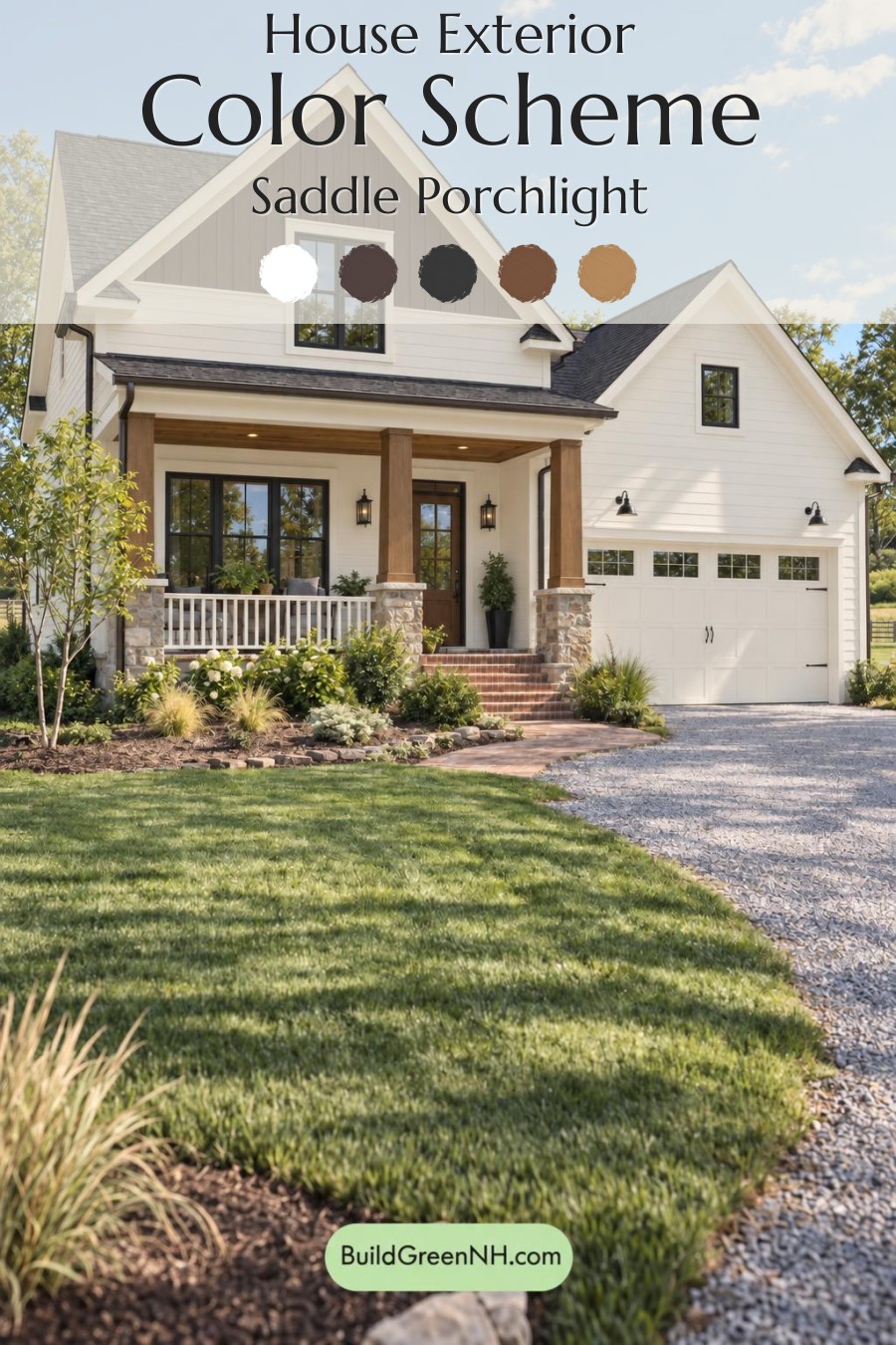 Wood and White House Exterior Color Scheme: Saddle Porchlight