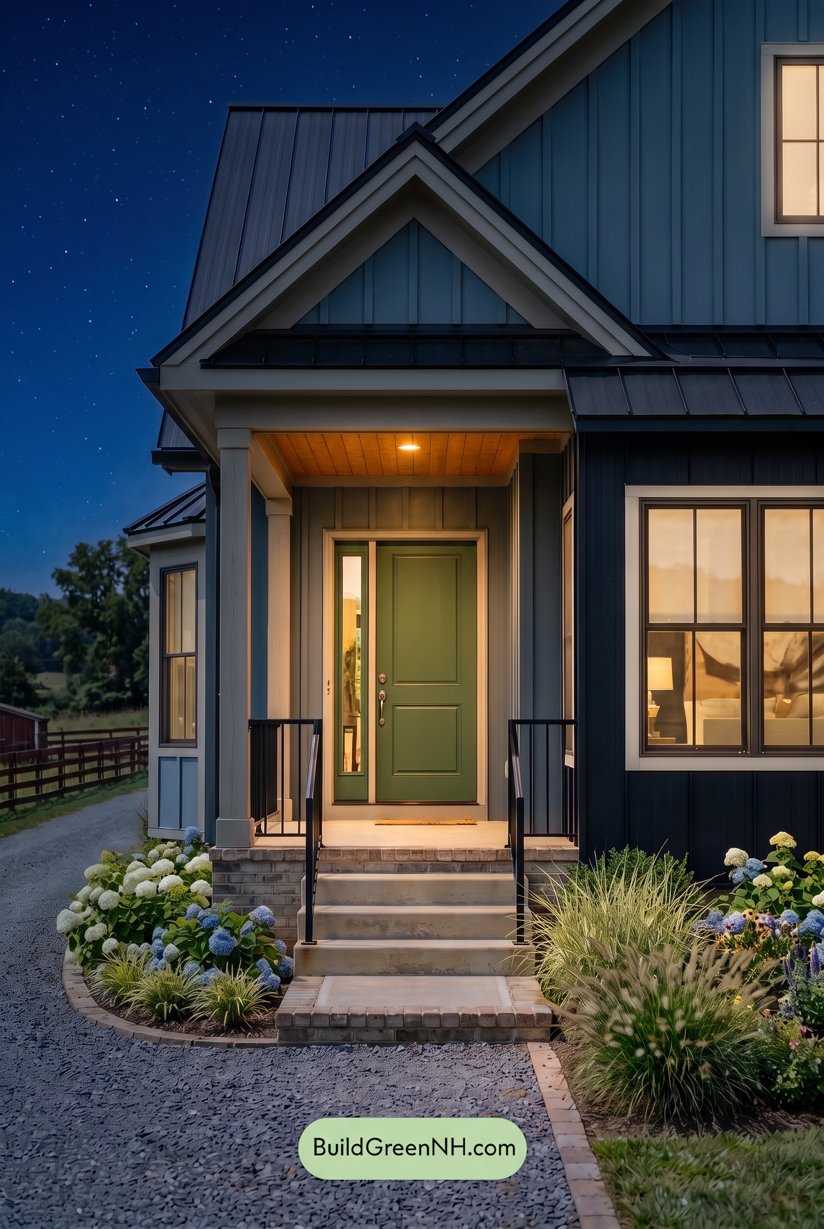 Blue House Front Door Color Scheme: Azure Fern Quiet - Nighttime