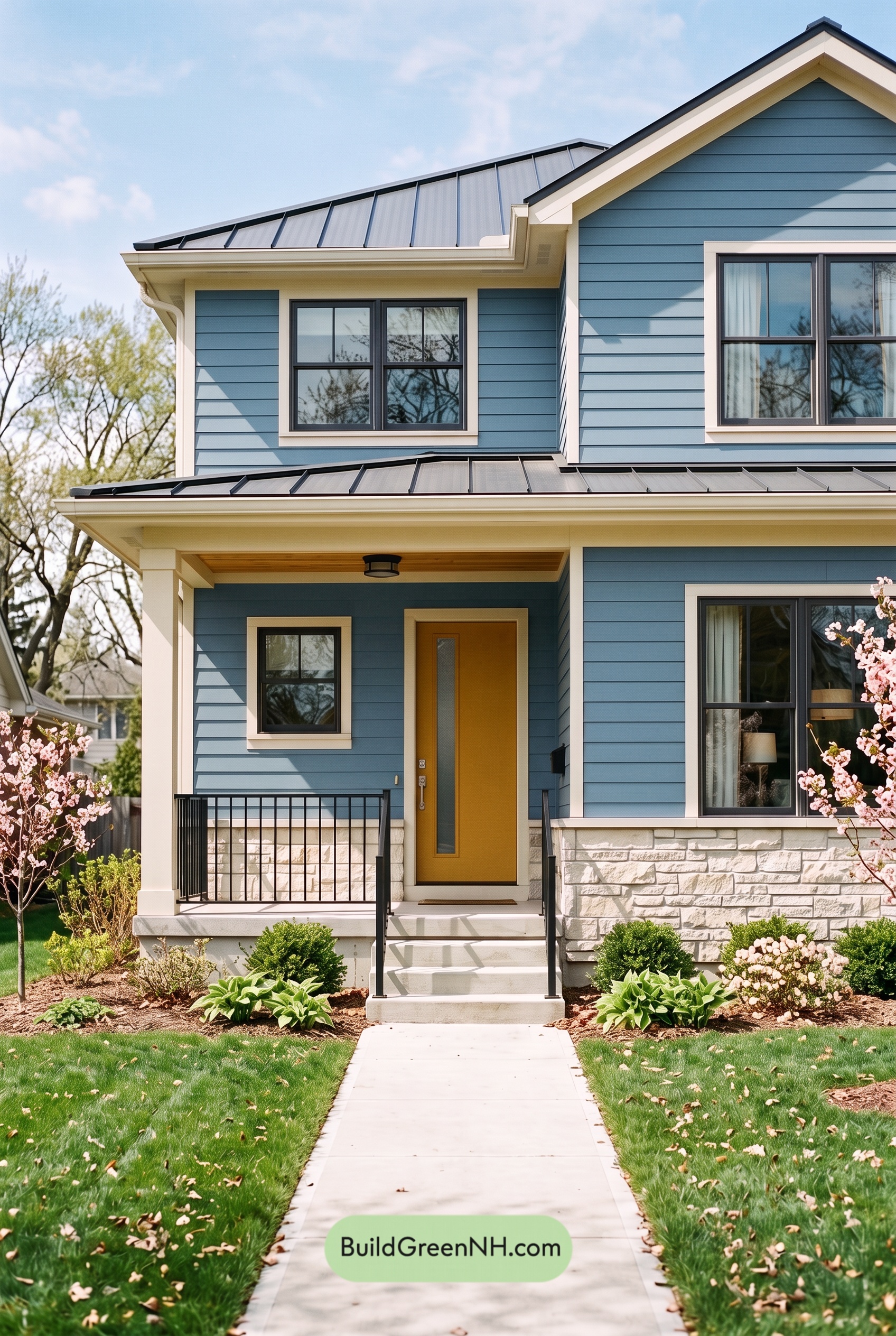 Blue House Front Door Color Scheme: Azure Marigold Welcome