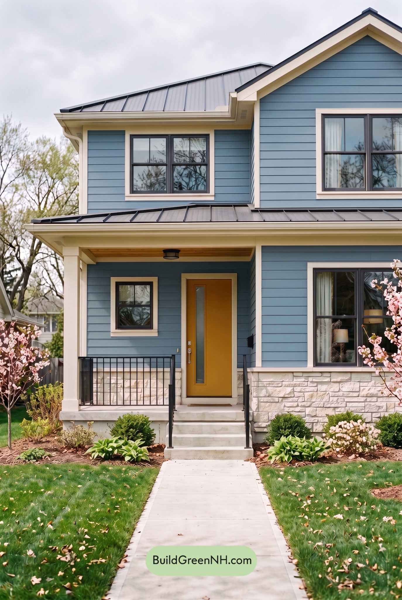 Blue House Front Door Color Scheme: Azure Marigold Welcome