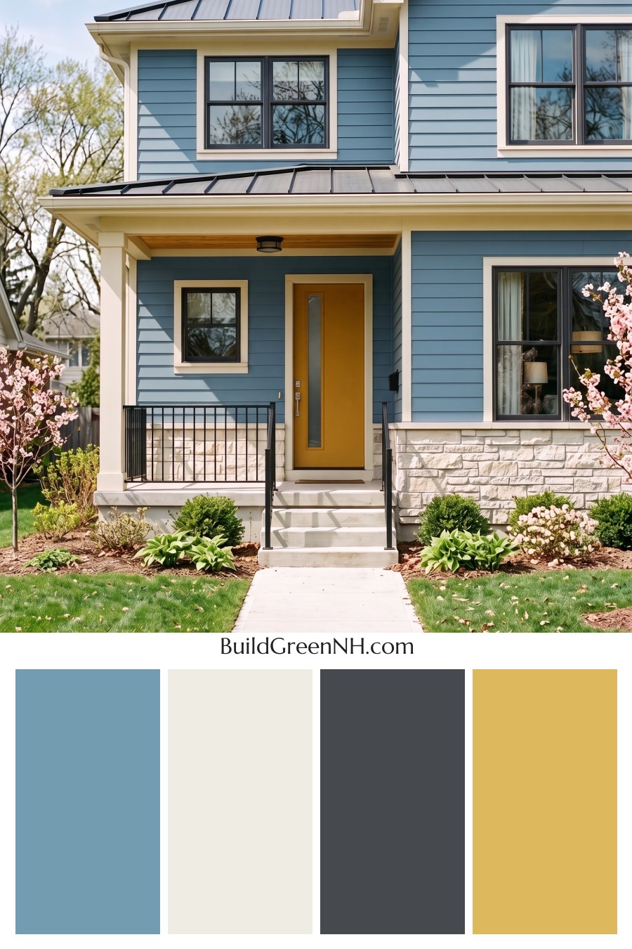Blue House Front Door Color Scheme: Azure Marigold Welcome