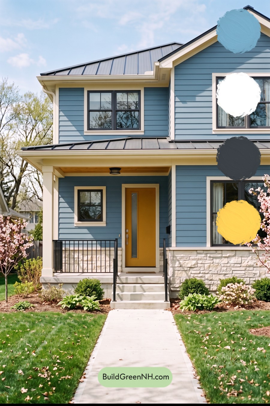 Blue House Front Door Color Scheme: Azure Marigold Welcome