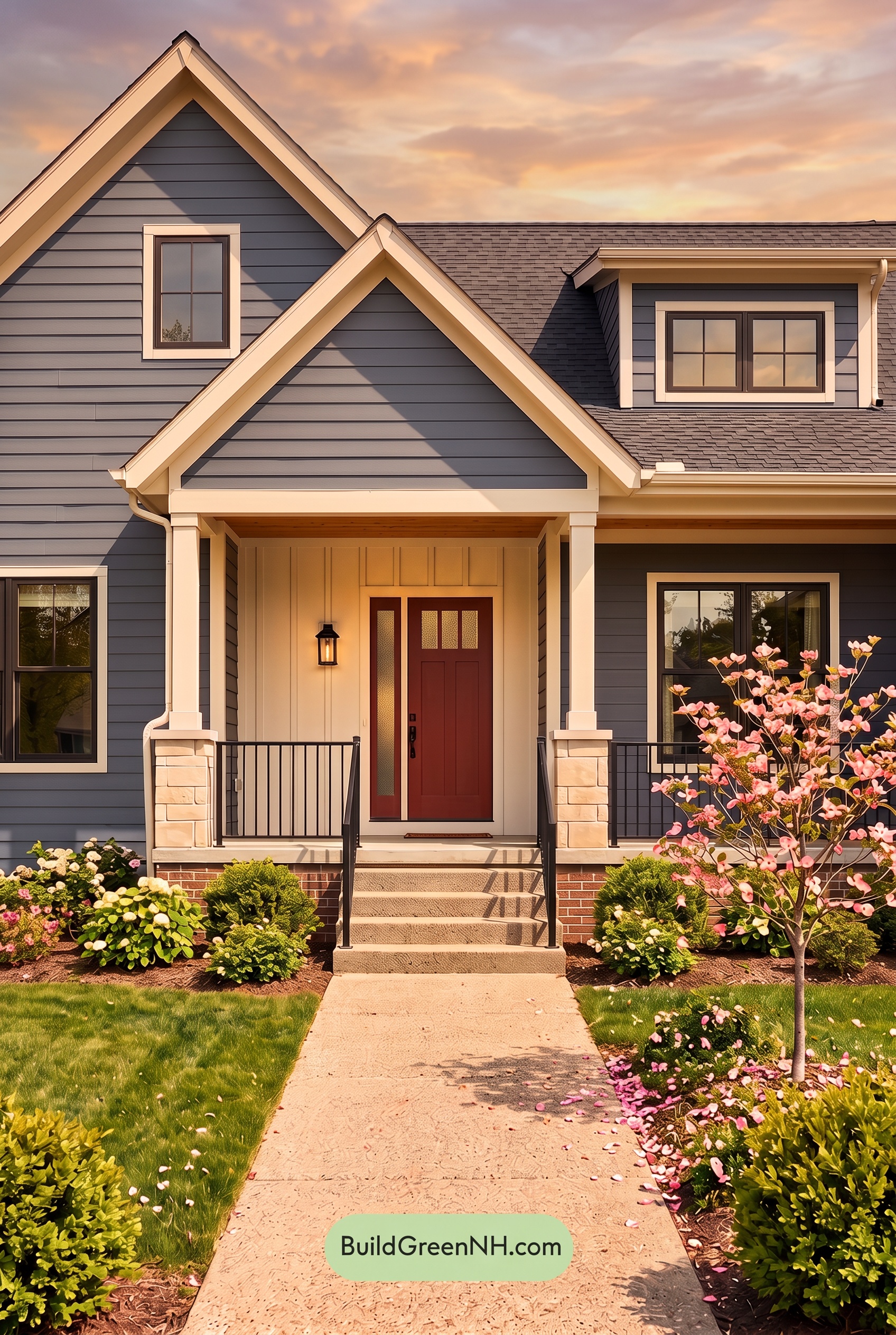 Blue House Front Door Color Scheme: Blueberry Crimson Shelter - Golden Hour