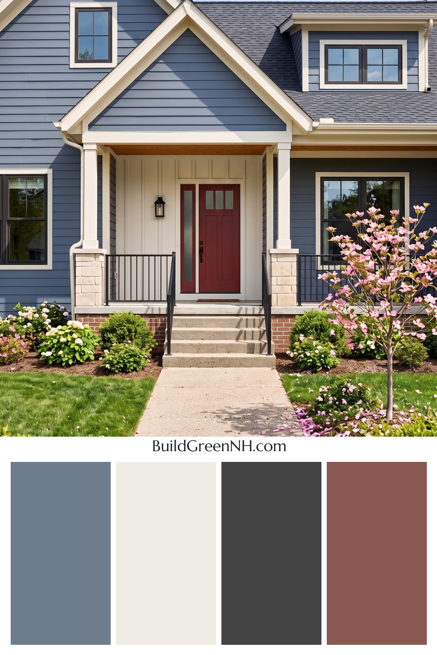 Blue House Front Door Color Scheme: Blueberry Crimson Shelter