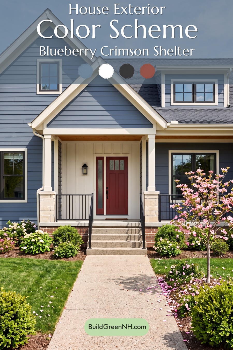 Blue House Front Door Color Scheme: Blueberry Crimson Shelter