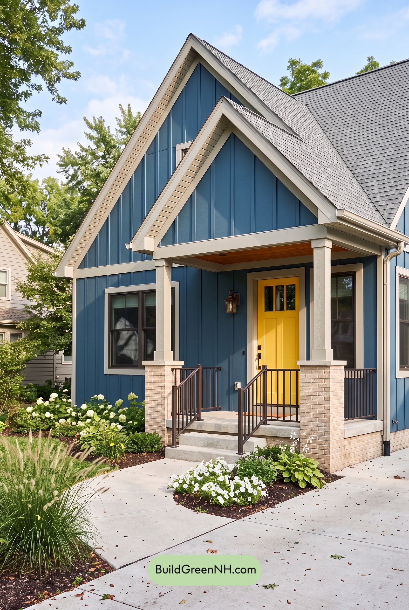 Blue House Front Door Color Scheme: Cerulean Sunbeam Porch