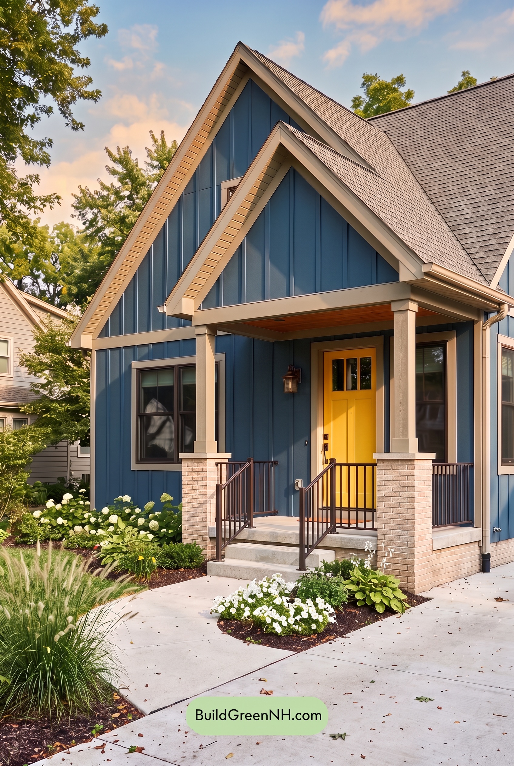 Blue House Front Door Color Scheme: Cerulean Sunbeam Porch - Golden Hour