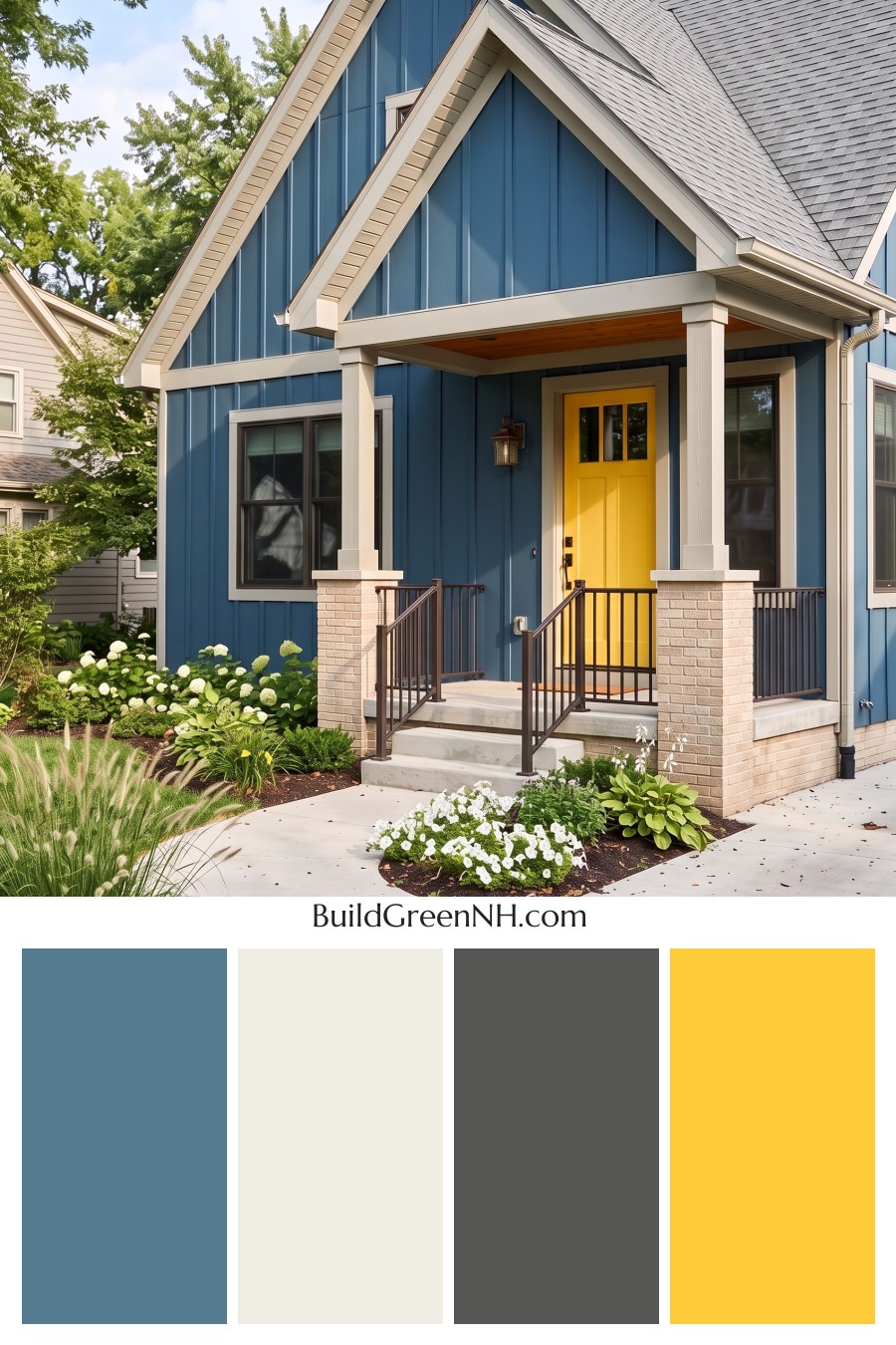 Blue House Front Door Color Scheme: Cerulean Sunbeam Porch