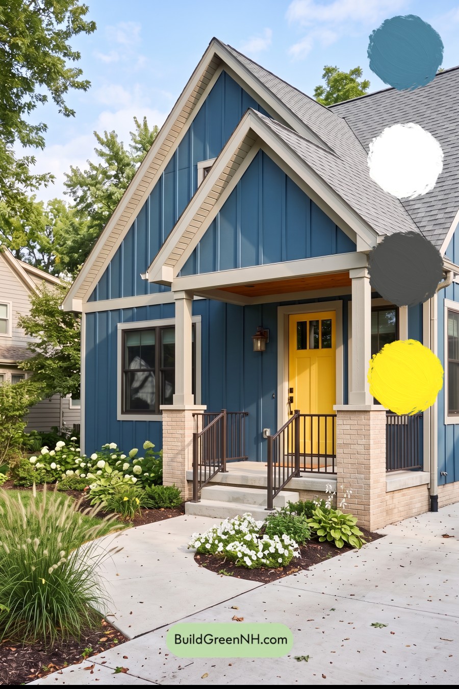 Blue House Front Door Color Scheme: Cerulean Sunbeam Porch