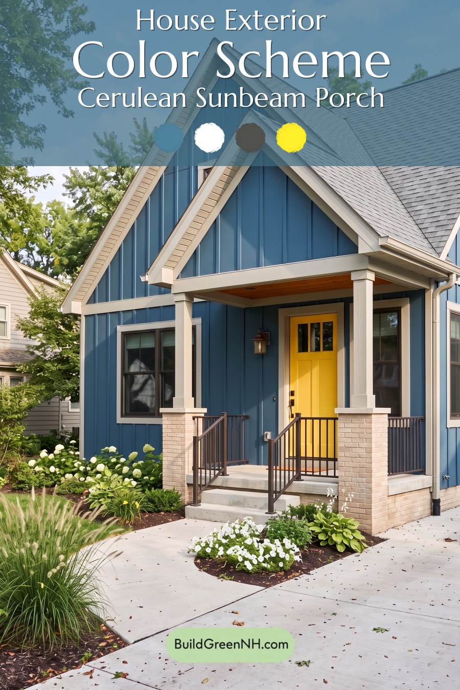 Blue House Front Door Color Scheme: Cerulean Sunbeam Porch