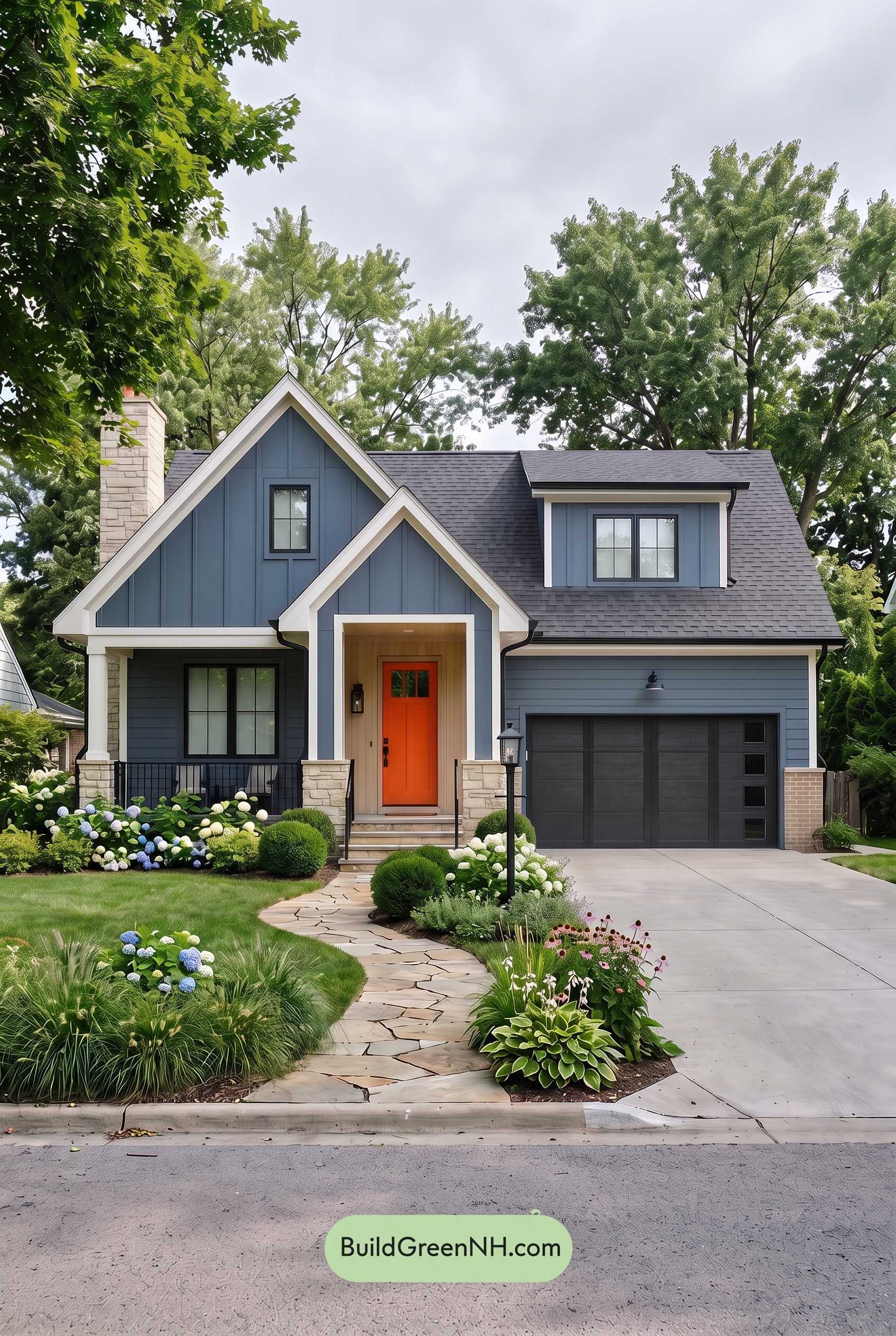 Blue House Front Door Color Scheme: Cobalt Persimmon - Overcast