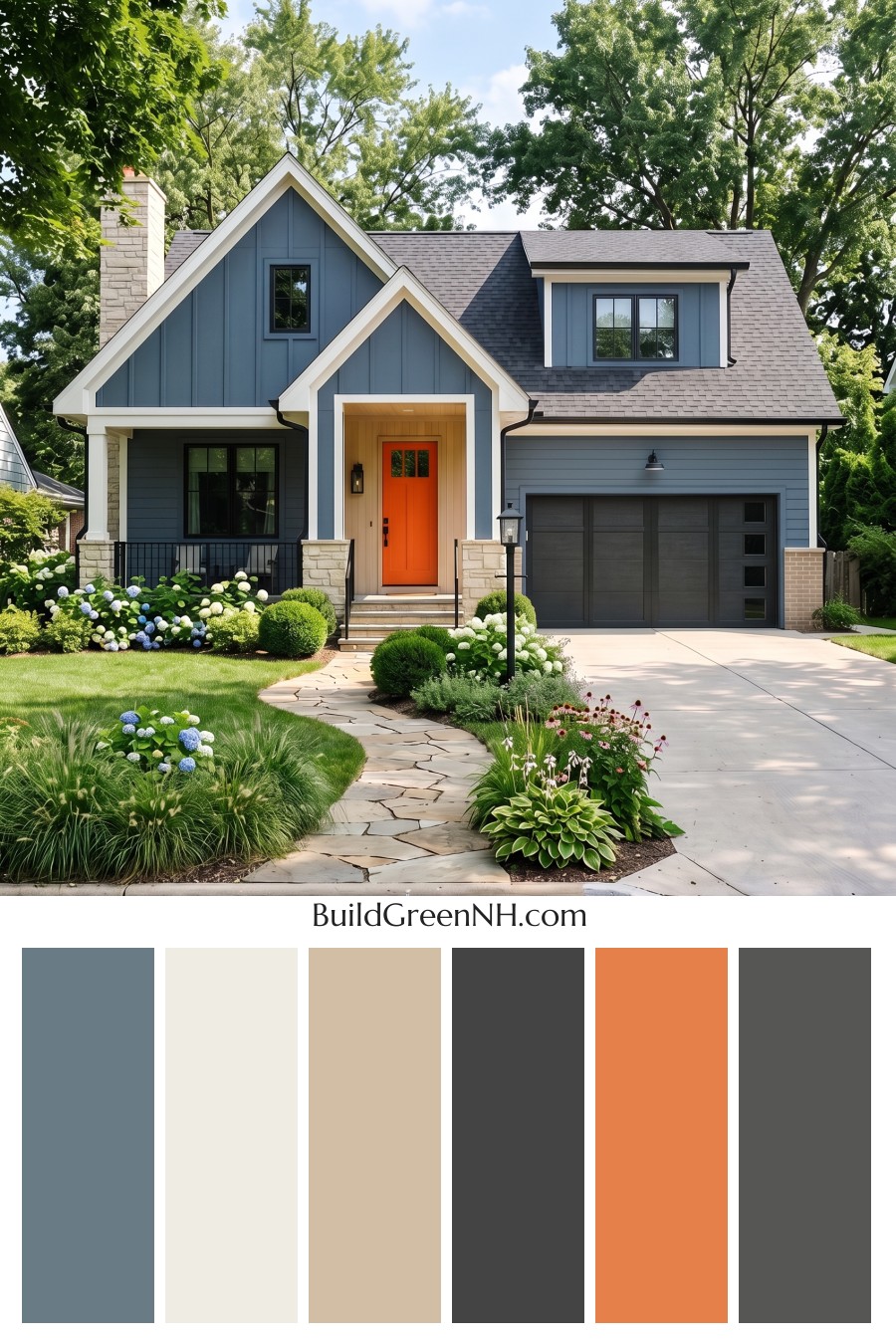 Blue House Front Door Color Scheme: Cobalt Persimmon