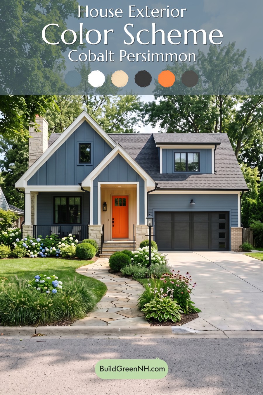 Blue House Front Door Color Scheme: Cobalt Persimmon