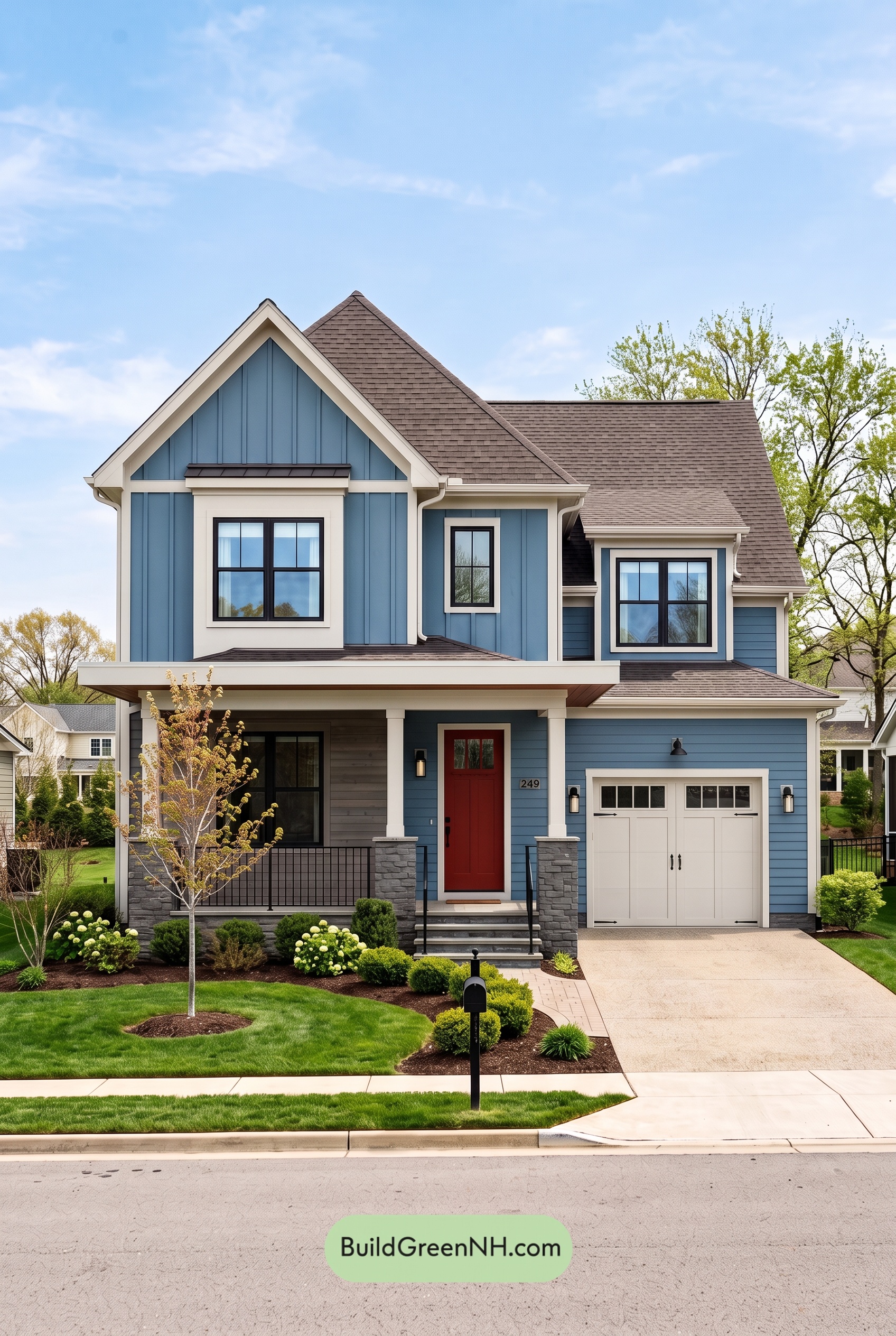 Blue House Front Door Color Scheme: Denim Poppy