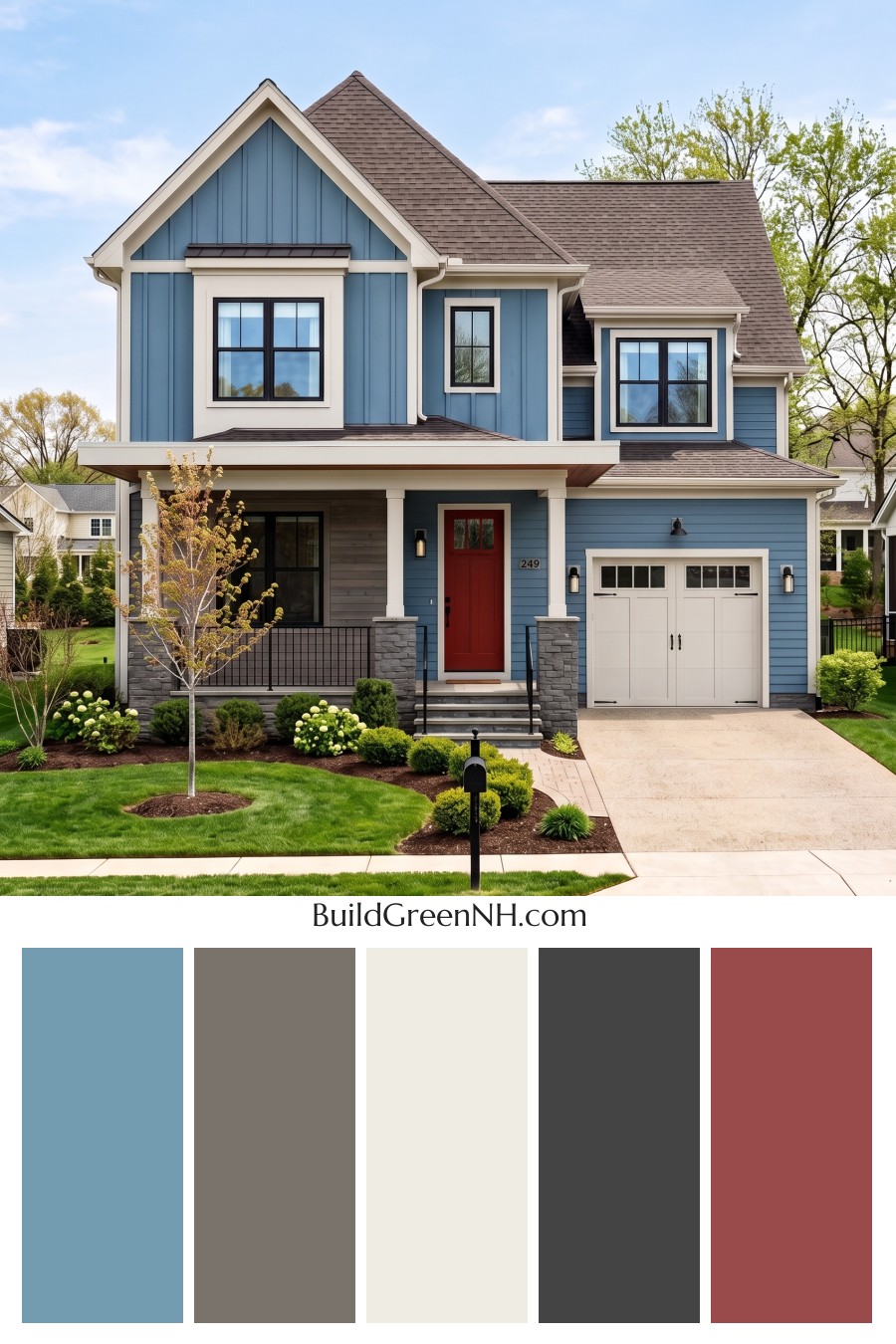 Blue House Front Door Color Scheme: Denim Poppy