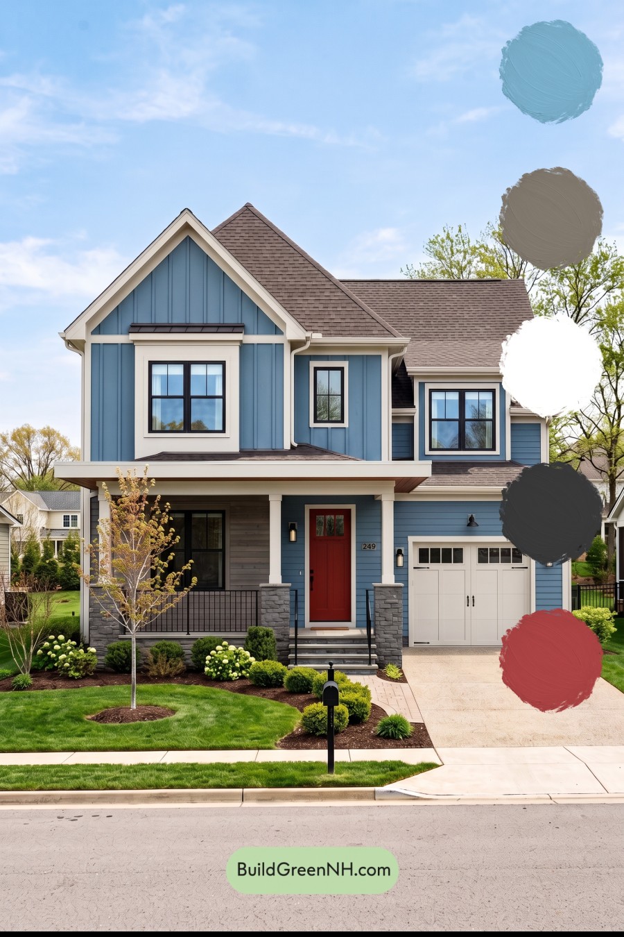 Blue House Front Door Color Scheme: Denim Poppy