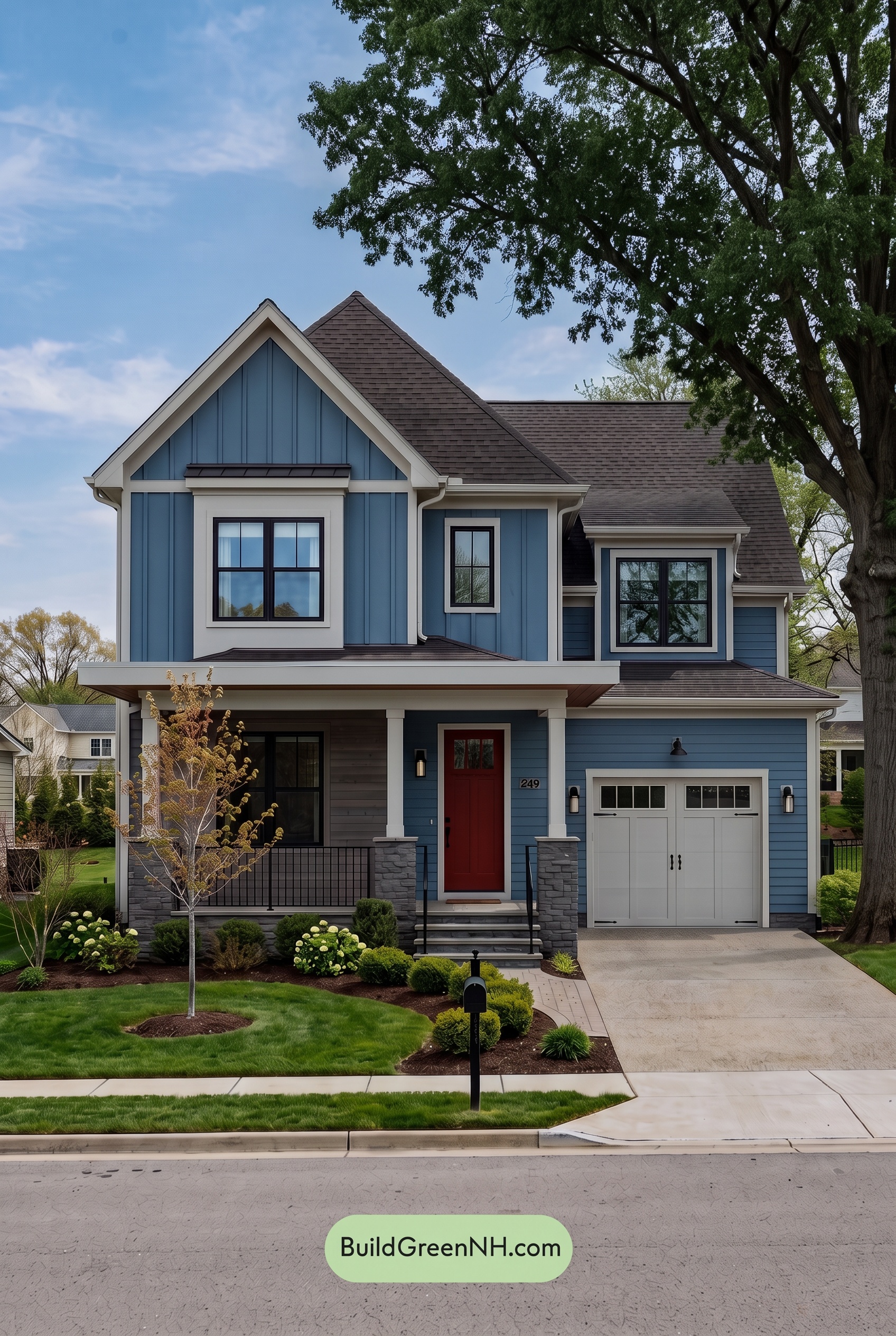 Blue House Front Door Color Scheme: Denim Poppy - Shade