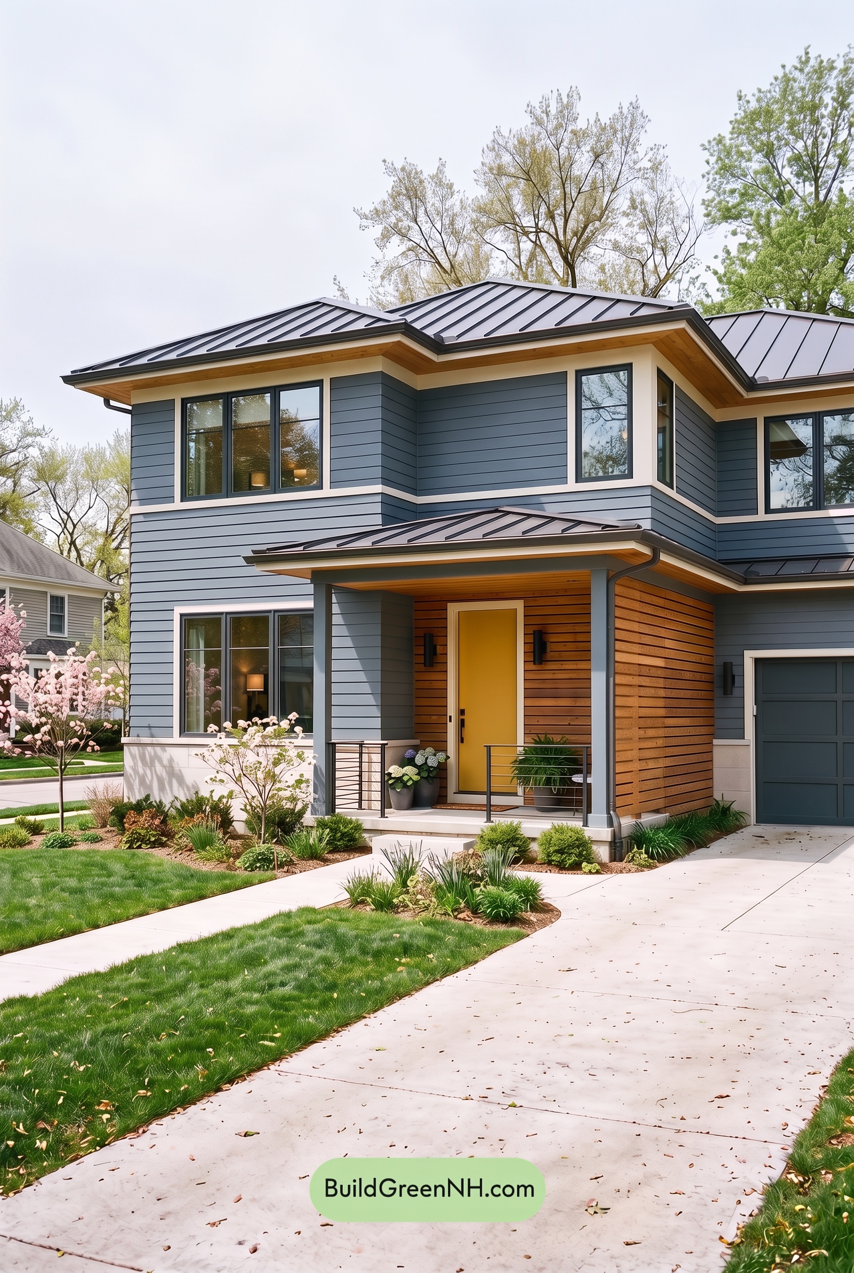 Blue House Front Door Color Scheme: Harbor Saffron - Overcast