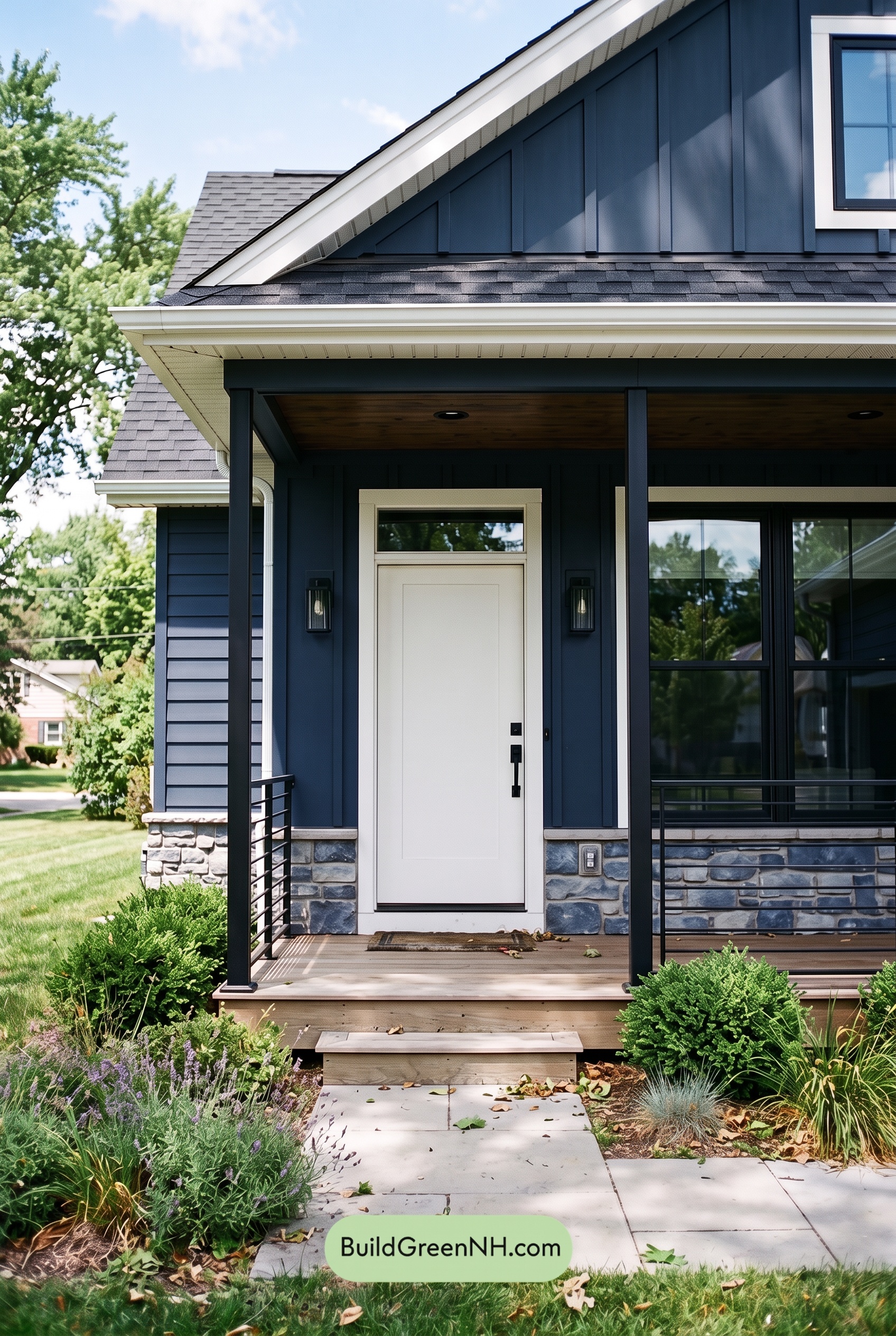 Blue House Front Door Color Scheme: Indigo Porch Light