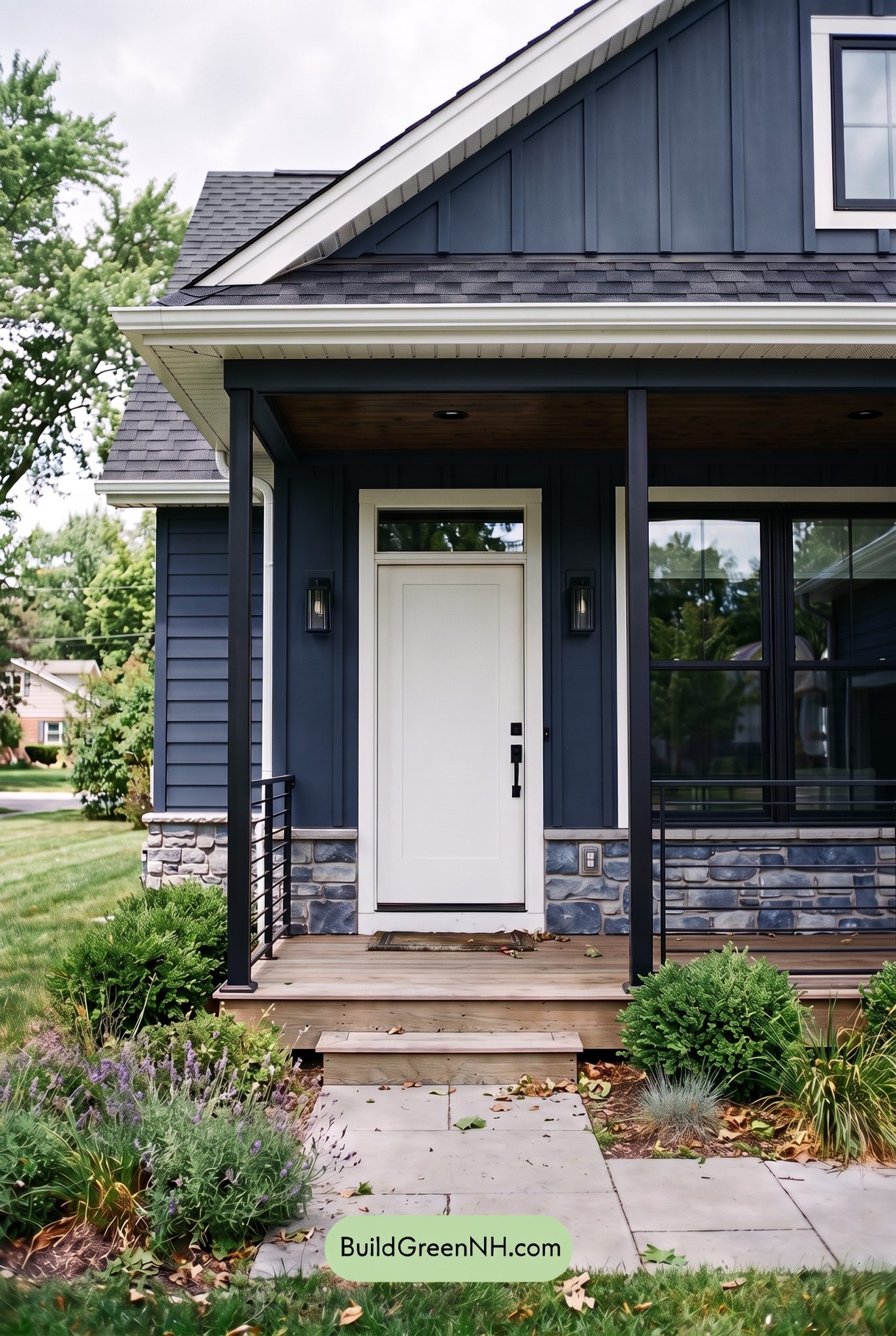 Blue House Front Door Color Scheme: Indigo Porch Light