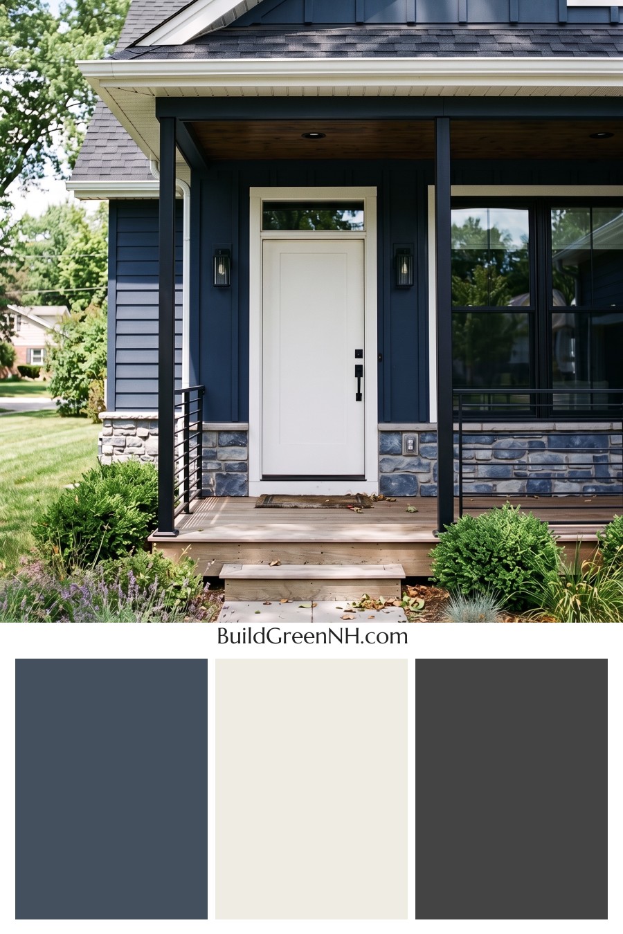 Blue House Front Door Color Scheme: Indigo Porch Light