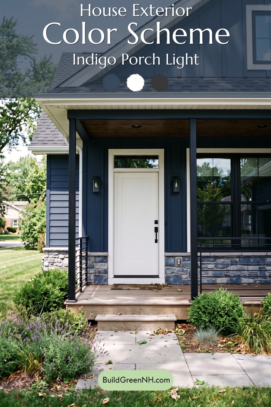 Blue House Front Door Color Scheme: Indigo Porch Light