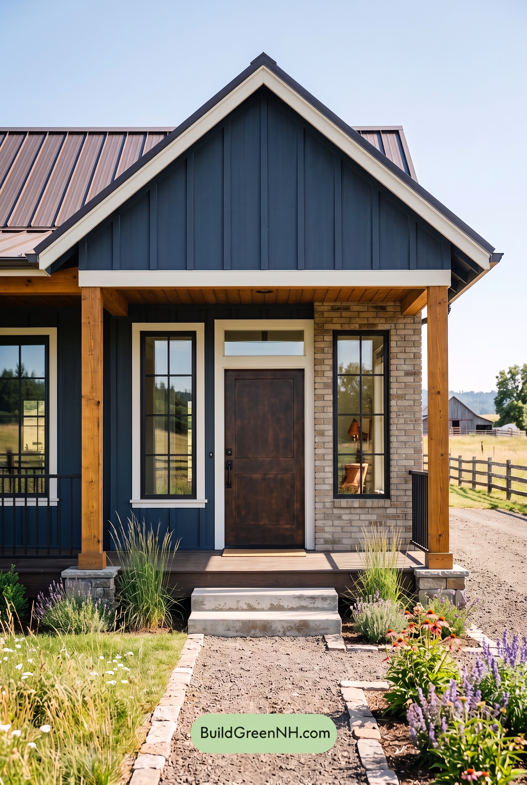 Blue House Front Door Color Scheme: Inkstone Ember Porch