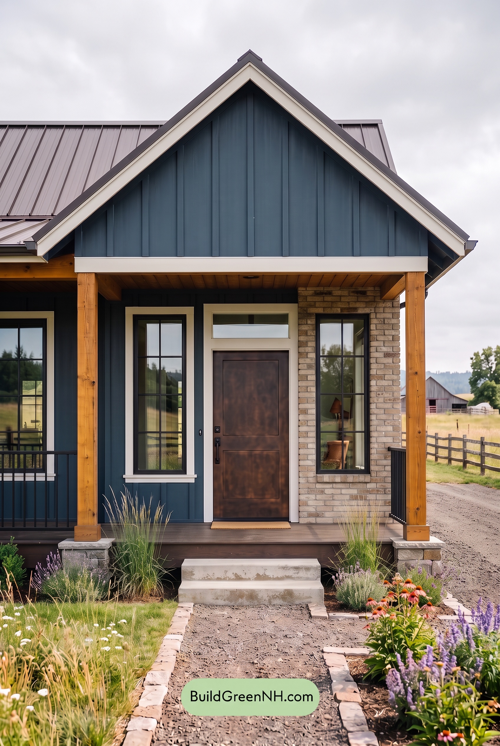Blue House Front Door Color Scheme: Inkstone Ember Porch - Overcast