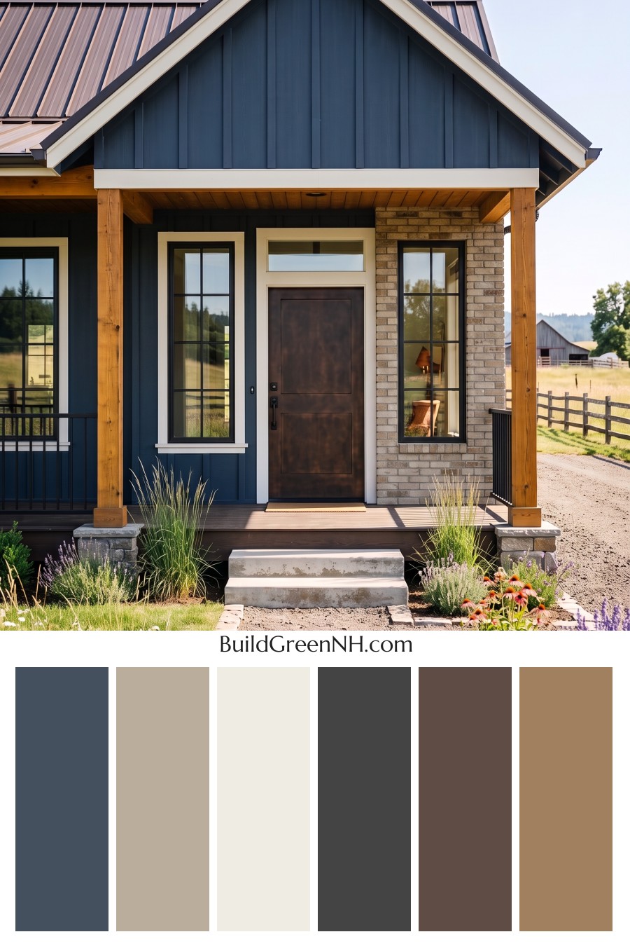 Blue House Front Door Color Scheme: Inkstone Ember Porch