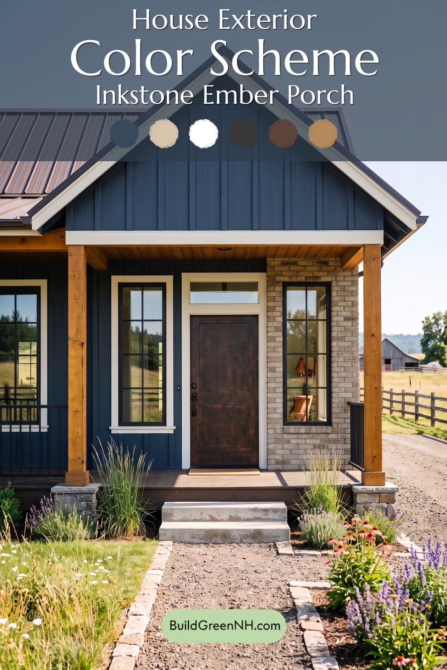Blue House Front Door Color Scheme: Inkstone Ember Porch