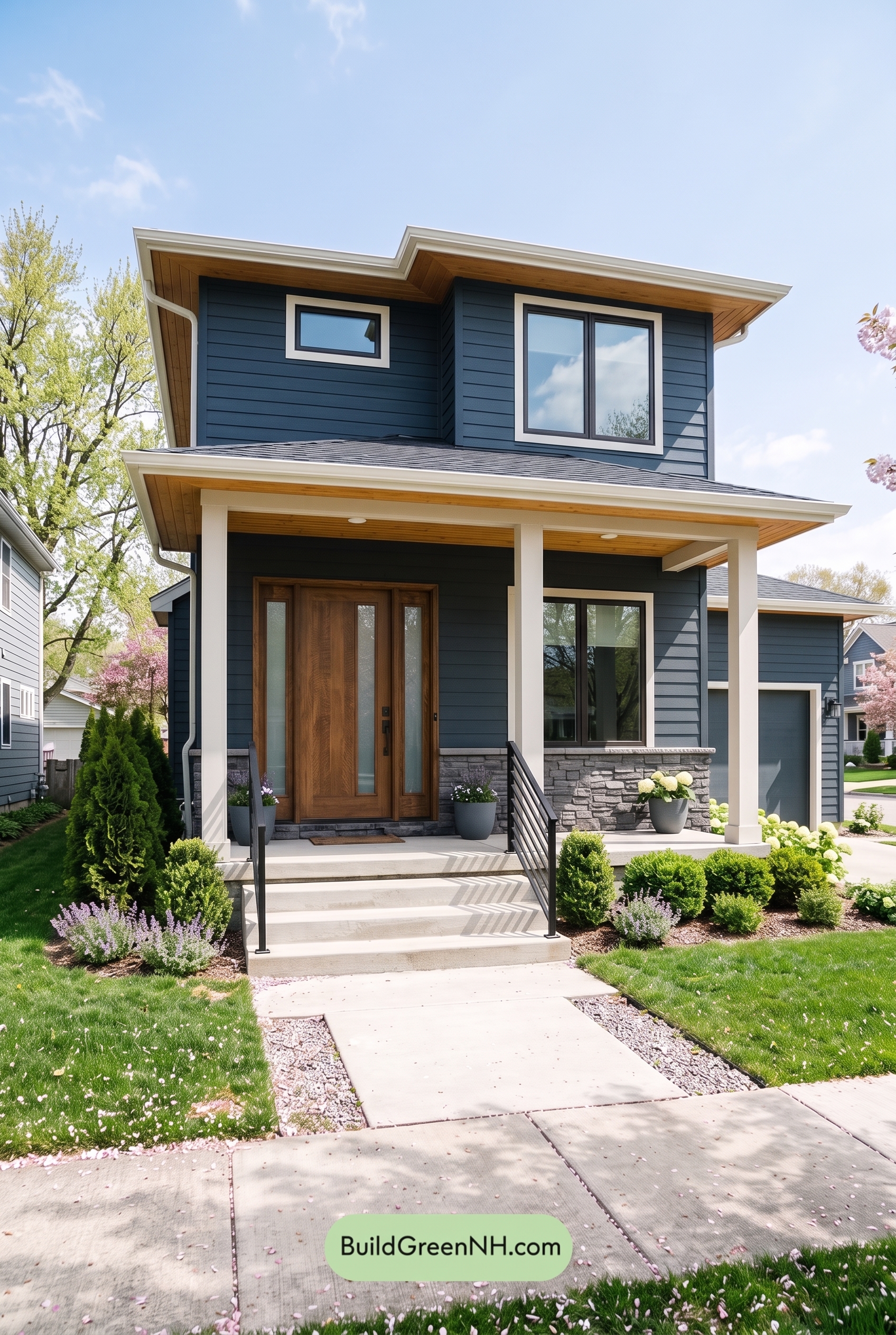 Blue House Front Door Color Scheme: Midnight Bronze Threshold