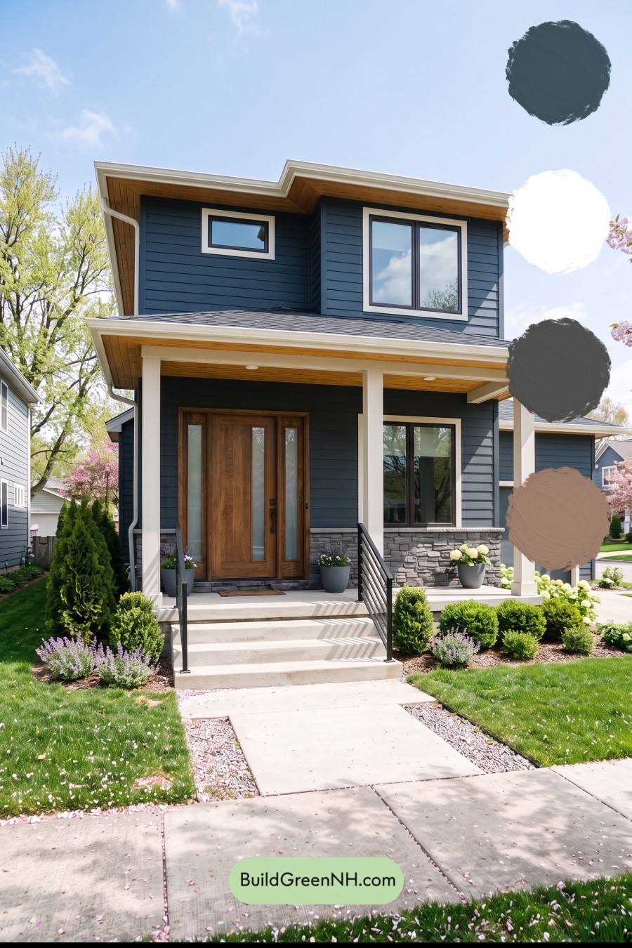 Blue House Front Door Color Scheme: Midnight Bronze Threshold