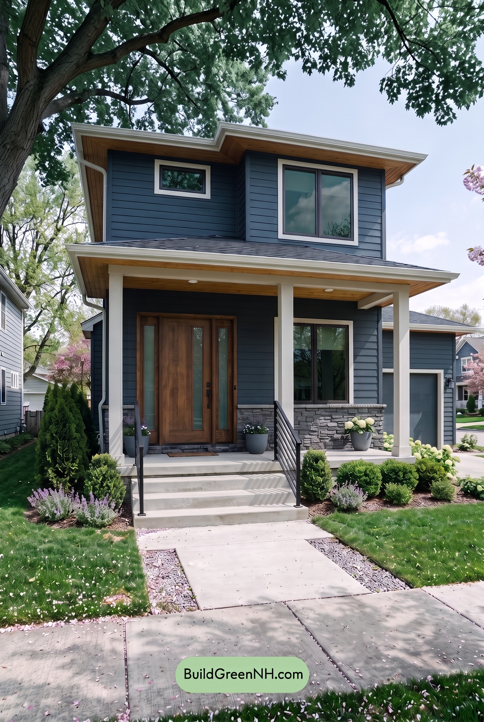 Blue House Front Door Color Scheme: Midnight Bronze Threshold - Shade