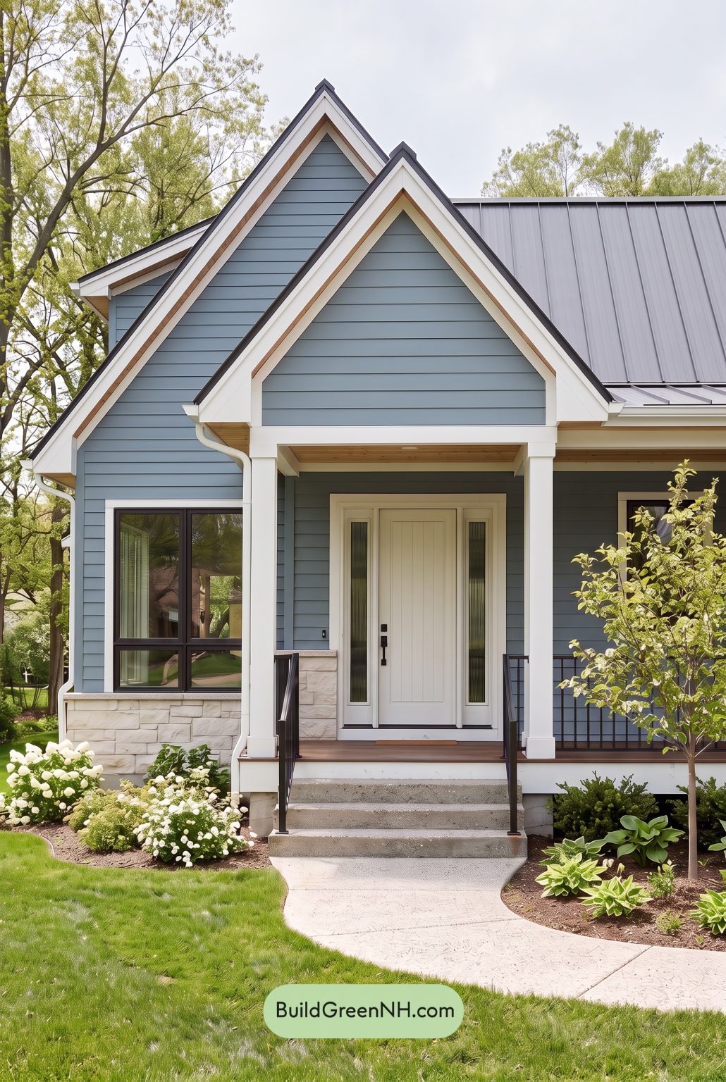 Blue House Front Door Color Scheme: Mist Blue Haven