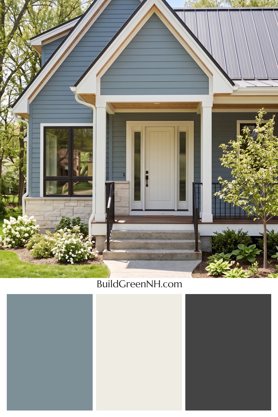 Blue House Front Door Color Scheme: Mist Blue Haven